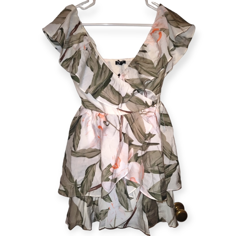 Printed V-Neck Ruffle Mini Dress - Picture 4 of 5